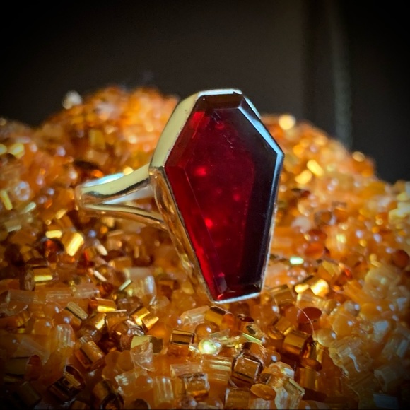 Artisan Jewelry - Blood red coffin silver ring handmade goth vampire
